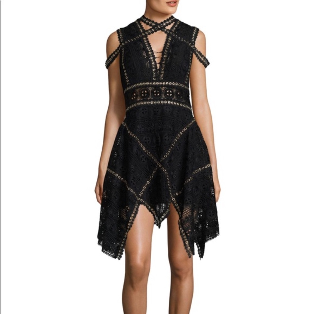 Thurley Merry Black Lace Cold Shoulder Dress